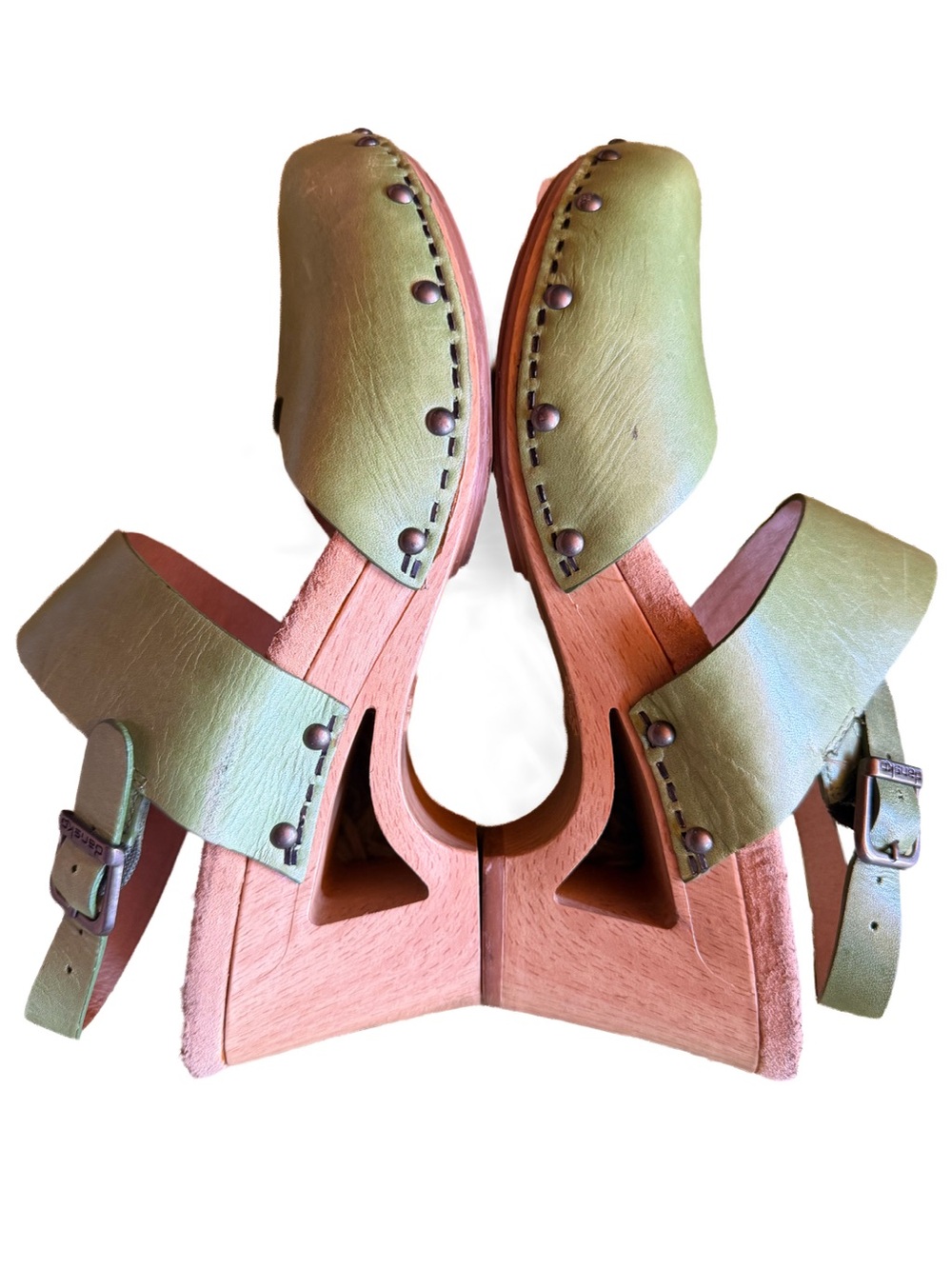 Dansko Thea Spring Green Leather Ankle Strap Clogs Size 37 6.5 7 Womens Shoes - Picture 5 of 10